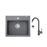 Metala set granitna usadna sudopera xQuadro 60 grafit 600x500 + xGranit slavina Roto za sudoperu grafit
